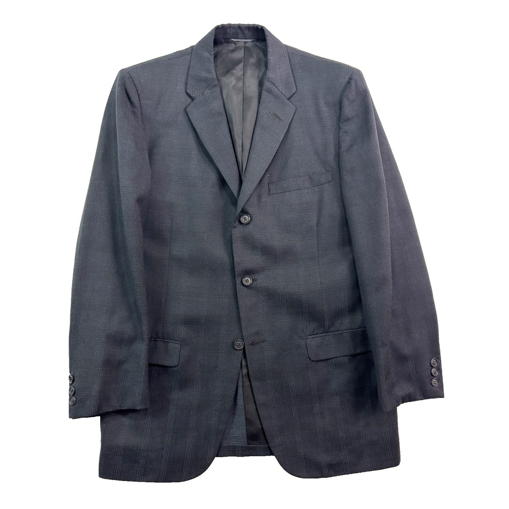 VtG 50s mens Black Plaid Blazer 38S Jacket Sport Suit Coat Wool Courier Cloth
